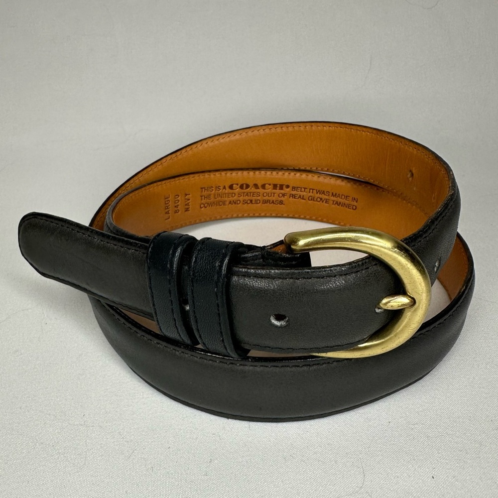 Coach Navy Blue Leather Belt With Solid Brass Buckle Women’s L